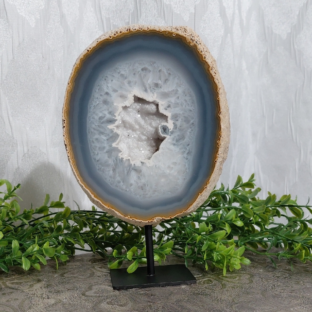Natural Blue and Tan Geode on Stand